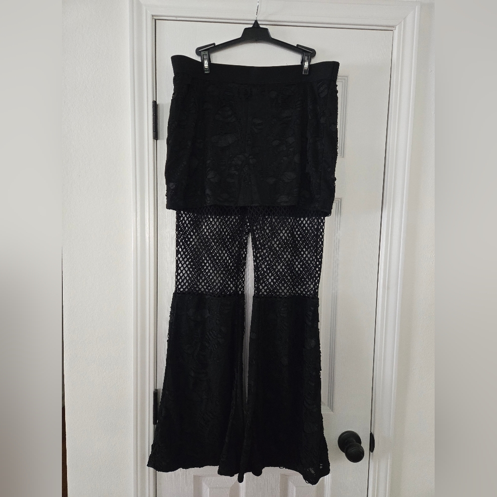 Black Fishnet Lace Women's Pants